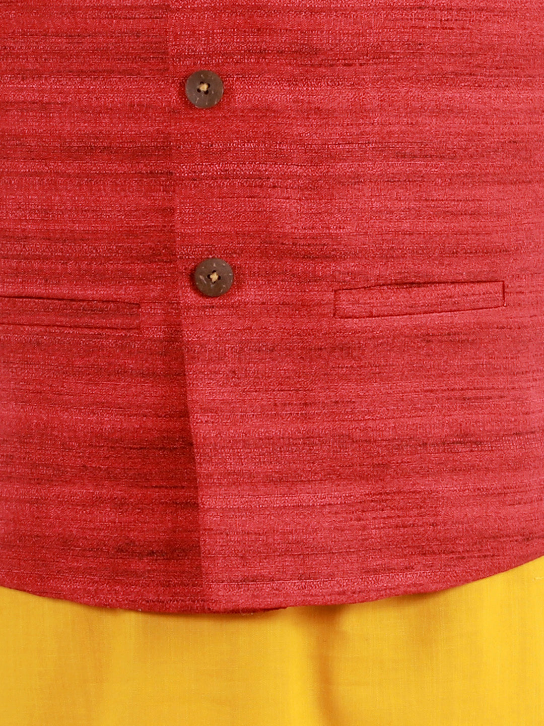 Vastramay Boys Maroon, Mustard And White Jacket, Kurta and Pyjama Set - qivii