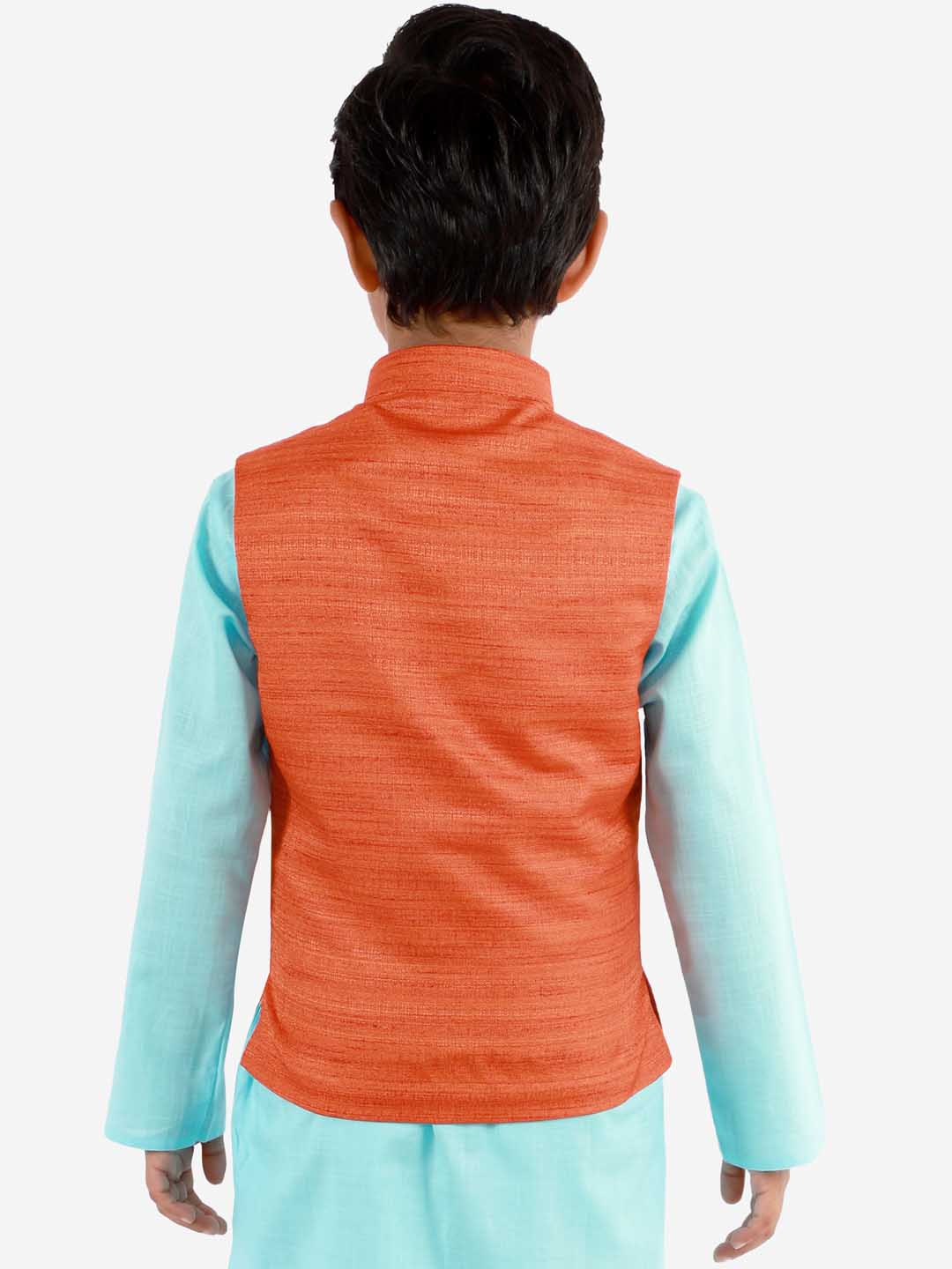 VASTRAMAY Boys Orange Matka Silk Blend Nehru Jacket - qivii