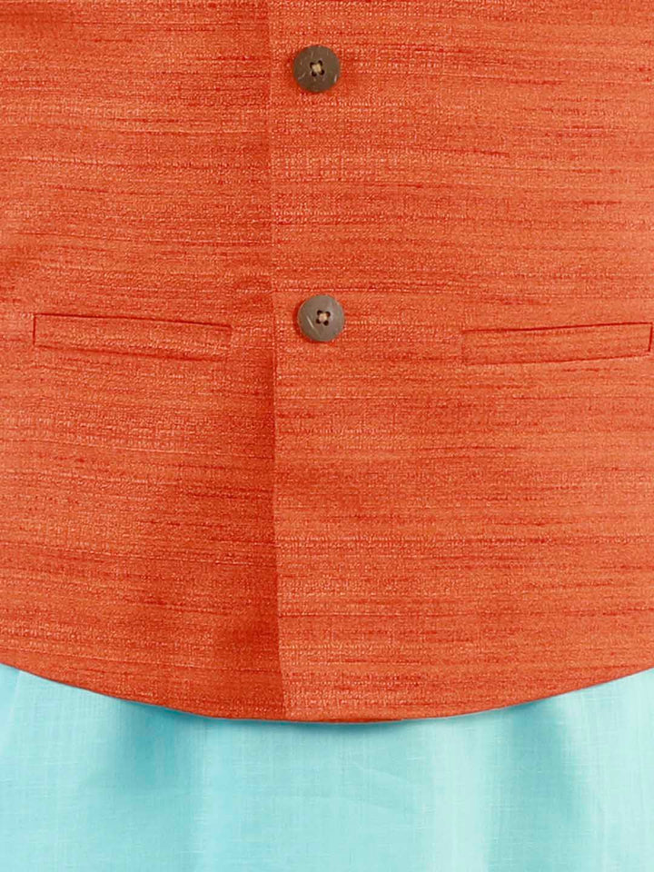 VASTRAMAY Boys Orange Matka Silk Blend Nehru Jacket - qivii