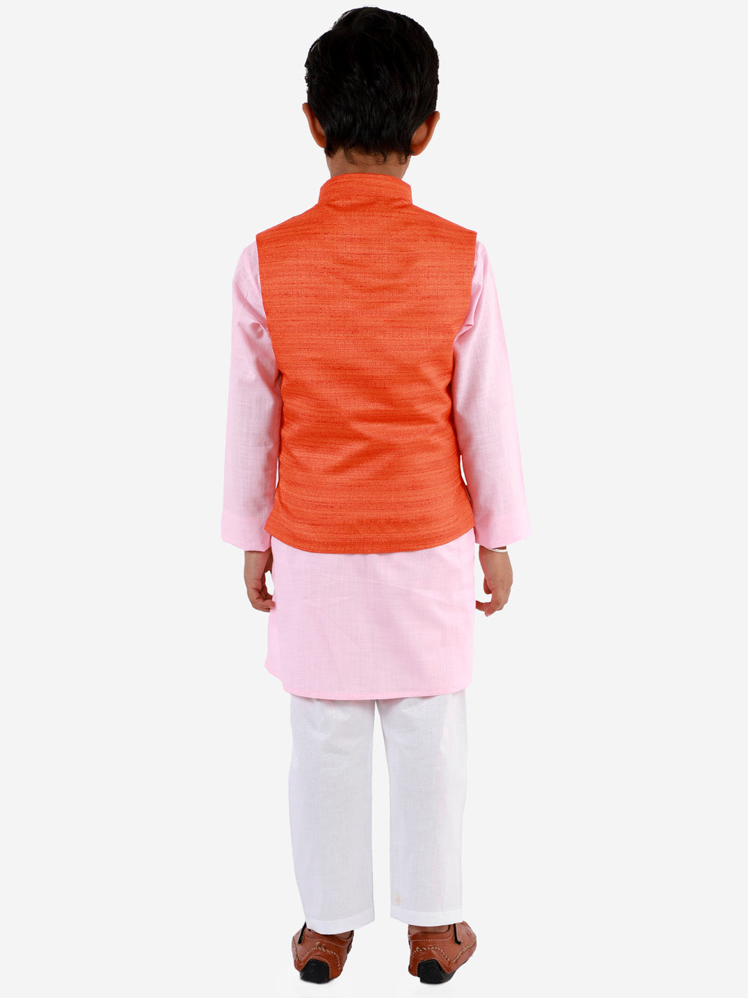 Vastramay Boys Orange, Pink And White Jacket, Kurta and Pyjama Set - qivii
