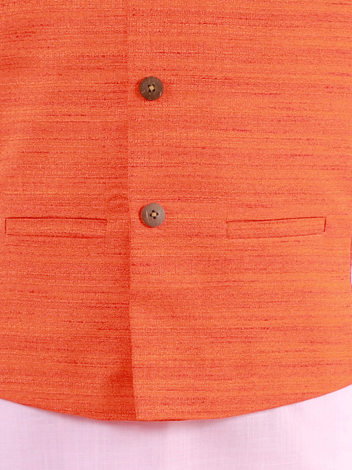 Vastramay Boys Orange, Pink And White Jacket, Kurta and Pyjama Set - qivii