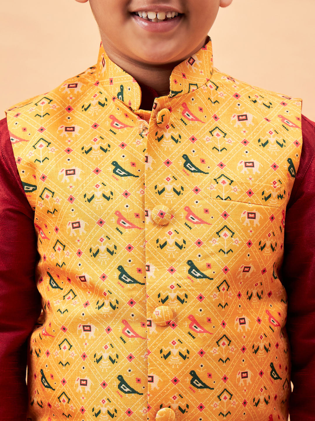 VASTRAMAY Boy's Yellow Ethnic Printed Jacket - qivii