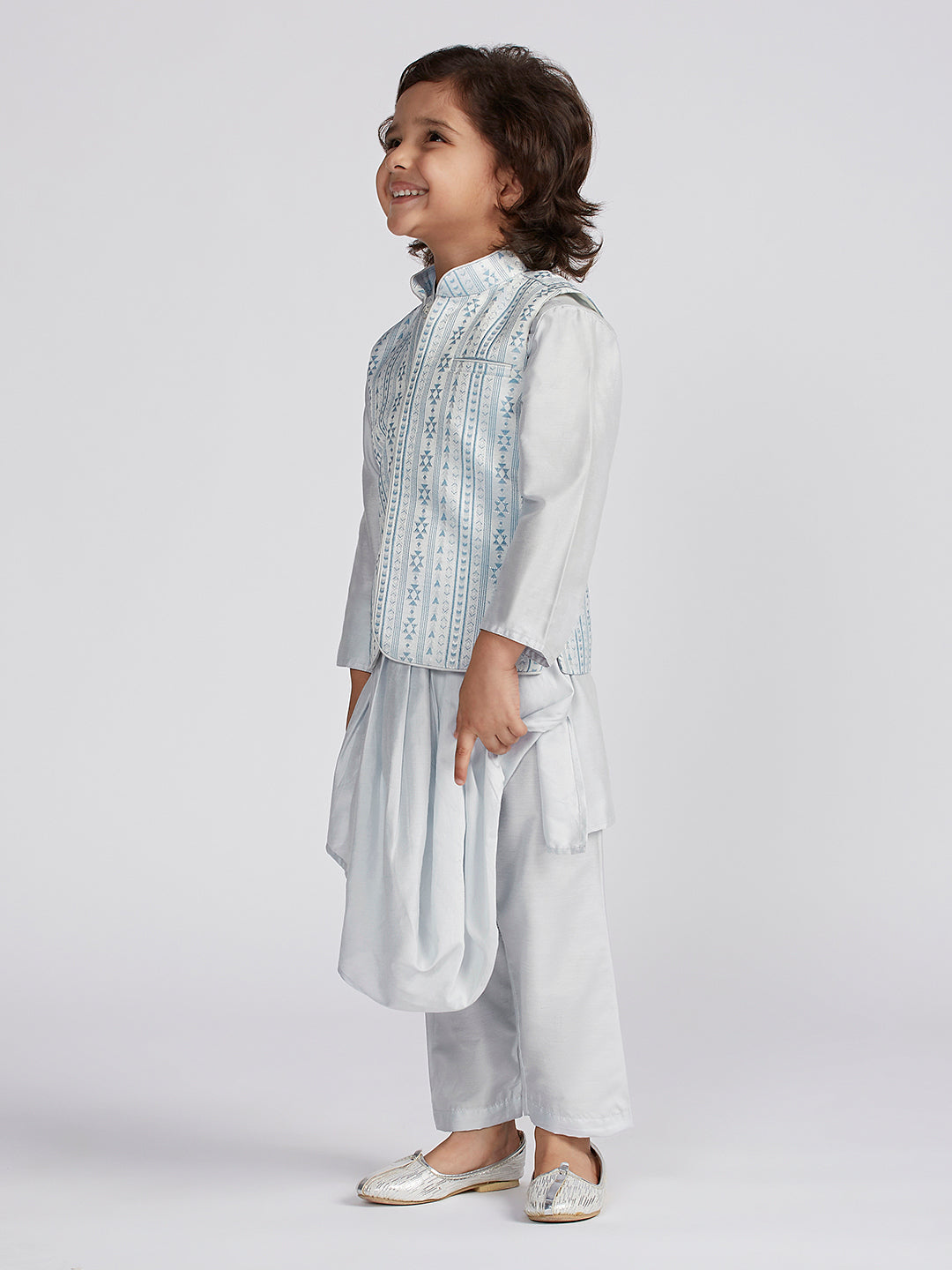 VASTRAMAY Boys' Aqua Jacket,Kurta And Pyjama Set. - qivii