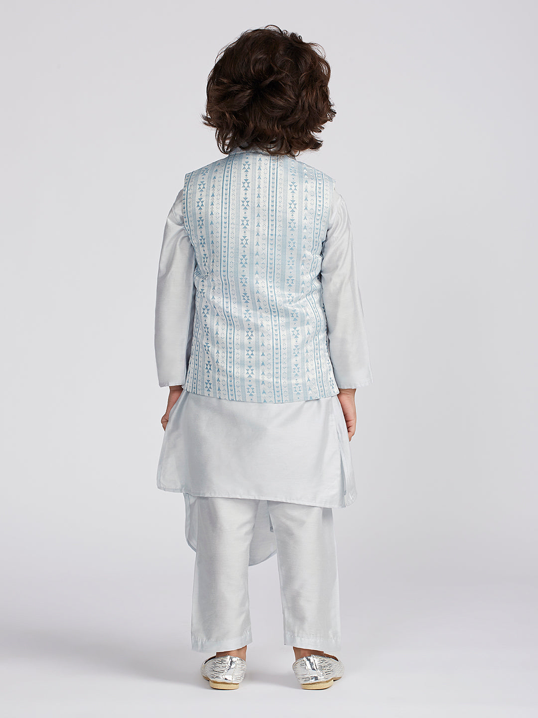 VASTRAMAY Boys' Aqua Jacket,Kurta And Pyjama Set. - qivii