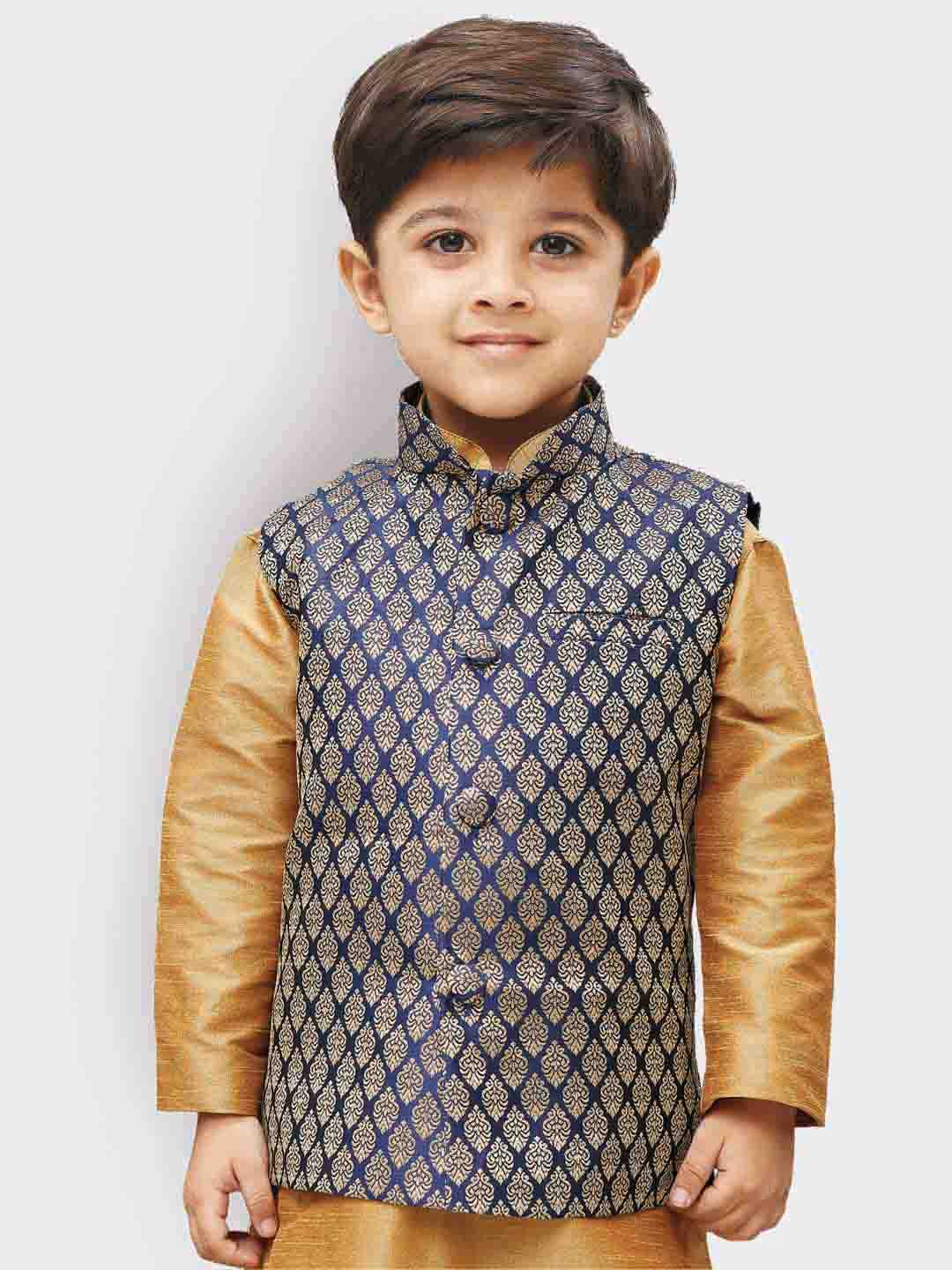 Vastramay Boys' Blue Silk Blend Nehru Jackets - qivii
