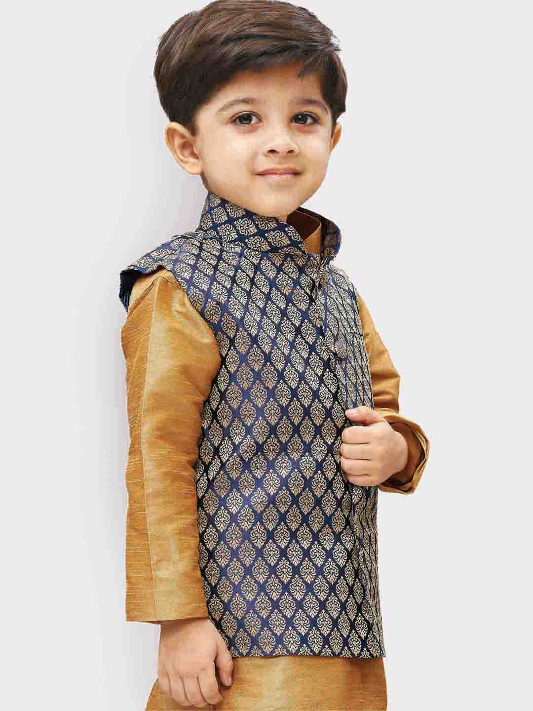 Vastramay Boys' Blue Silk Blend Nehru Jackets - qivii