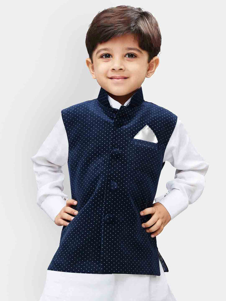 VASTRAMAY Boys' Blue Velvet Nehru Jackets - qivii