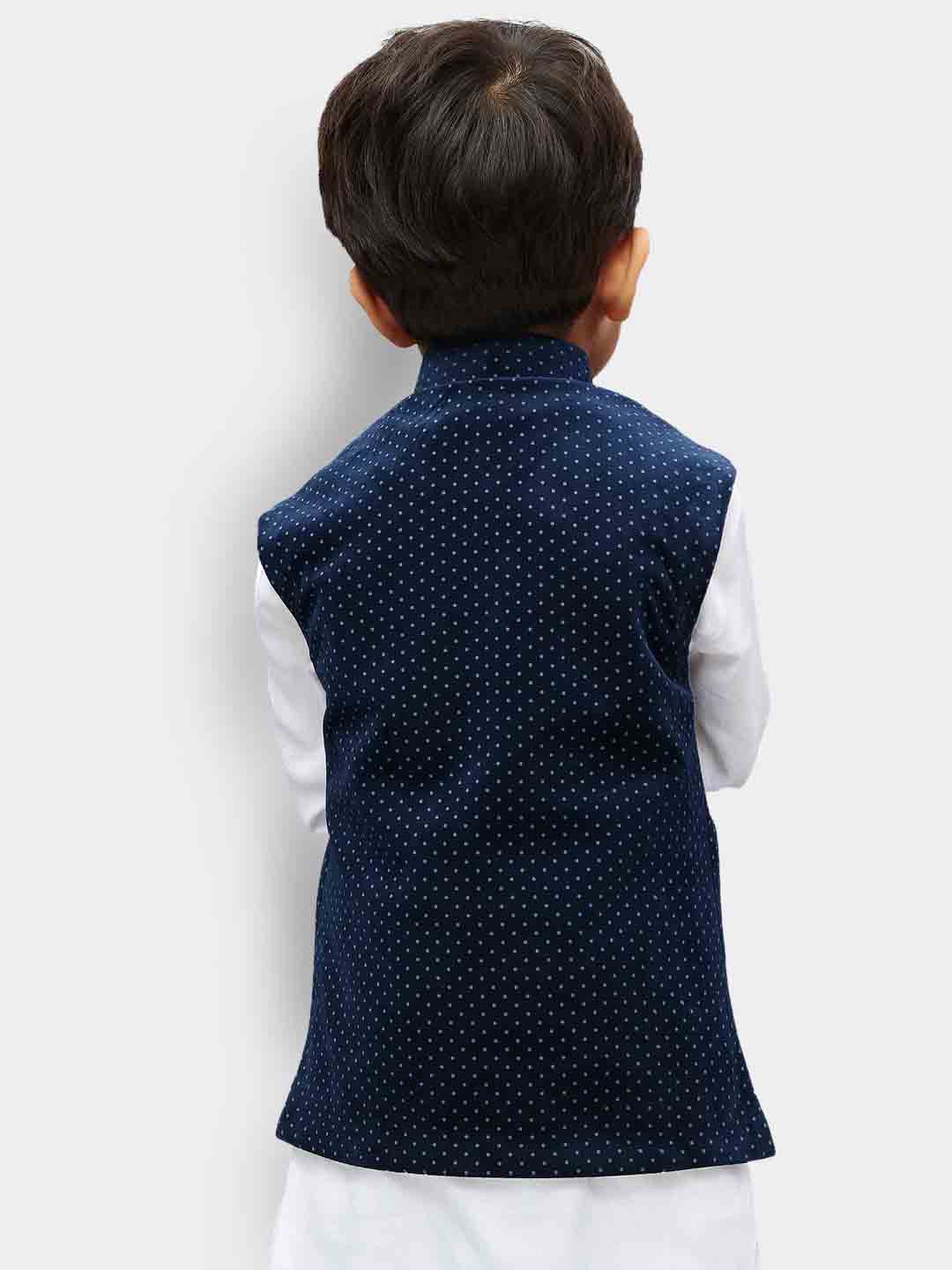 VASTRAMAY Boys' Blue Velvet Nehru Jackets - qivii