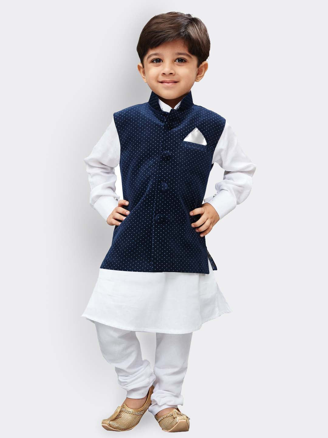 VASTRAMAY Boys' Blue Velvet Nehru Jackets - qivii