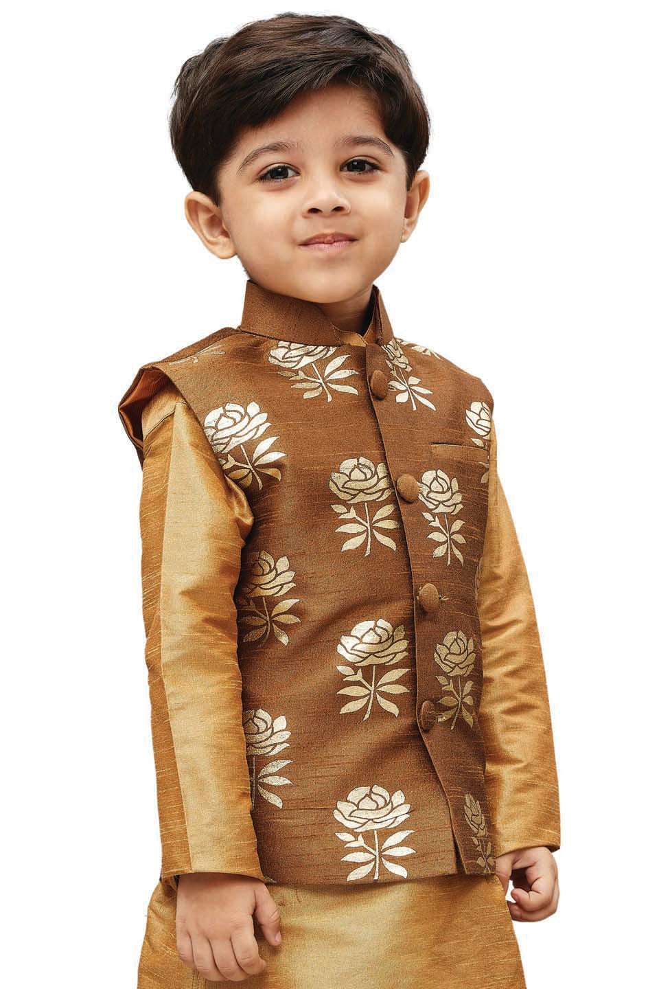 VASTRAMAY Boys' Brown Silk Blend Nehru Jackets - qivii