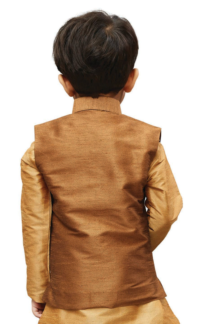 VASTRAMAY Boys' Brown Silk Blend Nehru Jackets - qivii