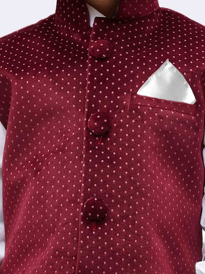VASTRAMAY Boys' Maroon Velvet Nehru Jackets - qivii