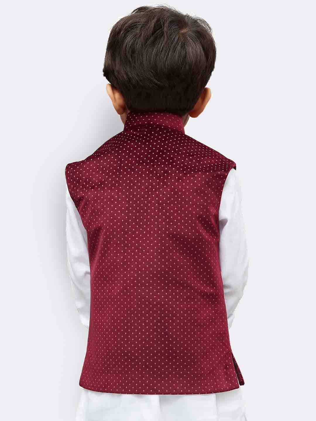 VASTRAMAY Boys' Maroon Velvet Nehru Jackets - qivii