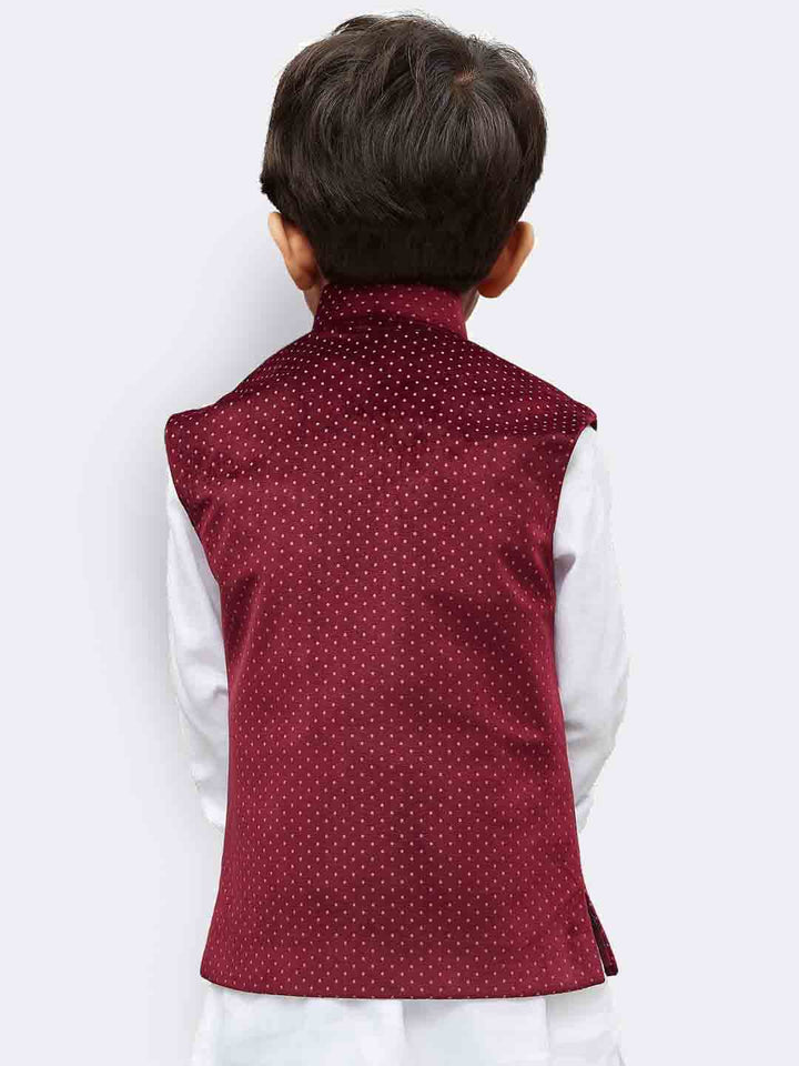 VASTRAMAY Boys' Maroon Velvet Nehru Jackets - qivii