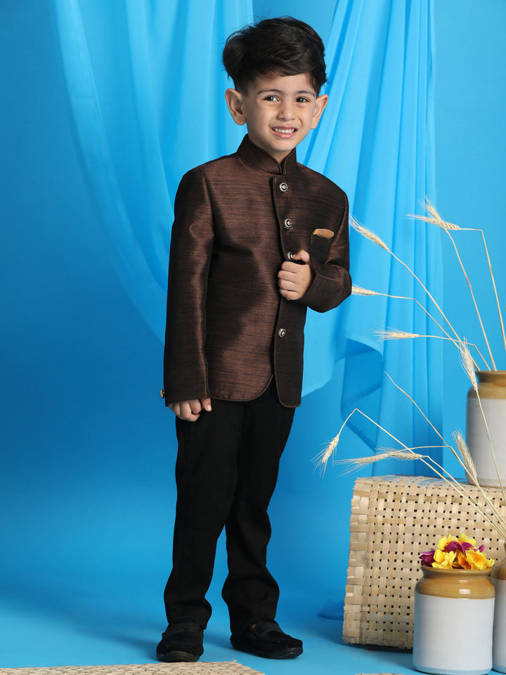 VASTRAMAY  Boy's Coffee Silk Blend Jodhpuri - qivii