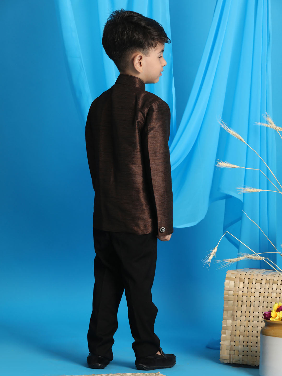 VASTRAMAY  Boy's Coffee Silk Blend Jodhpuri - qivii