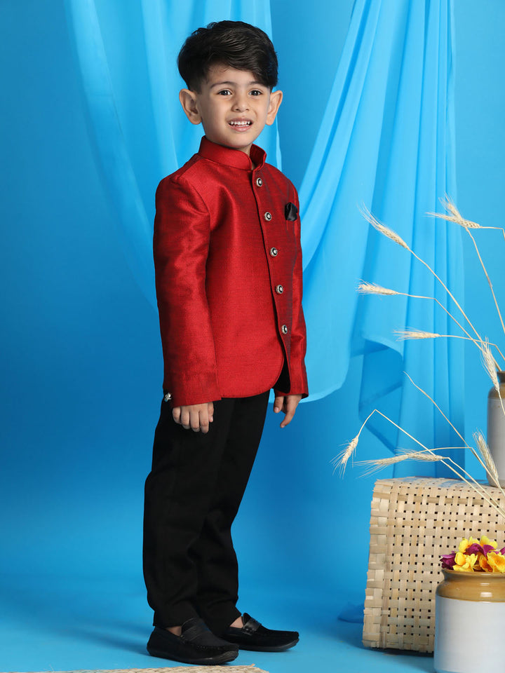 VASTRAMAY Boy's Maroon Silk Blend Jodhpuri - qivii