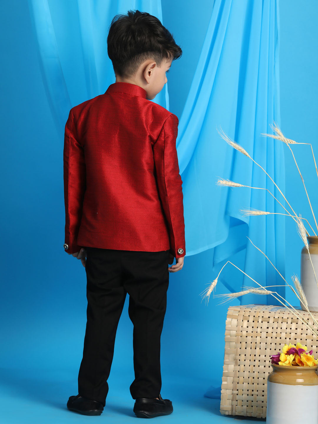 VASTRAMAY Boy's Maroon Silk Blend Jodhpuri - qivii