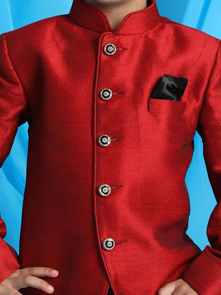 VASTRAMAY Boy's Maroon Silk Blend Jodhpuri - qivii