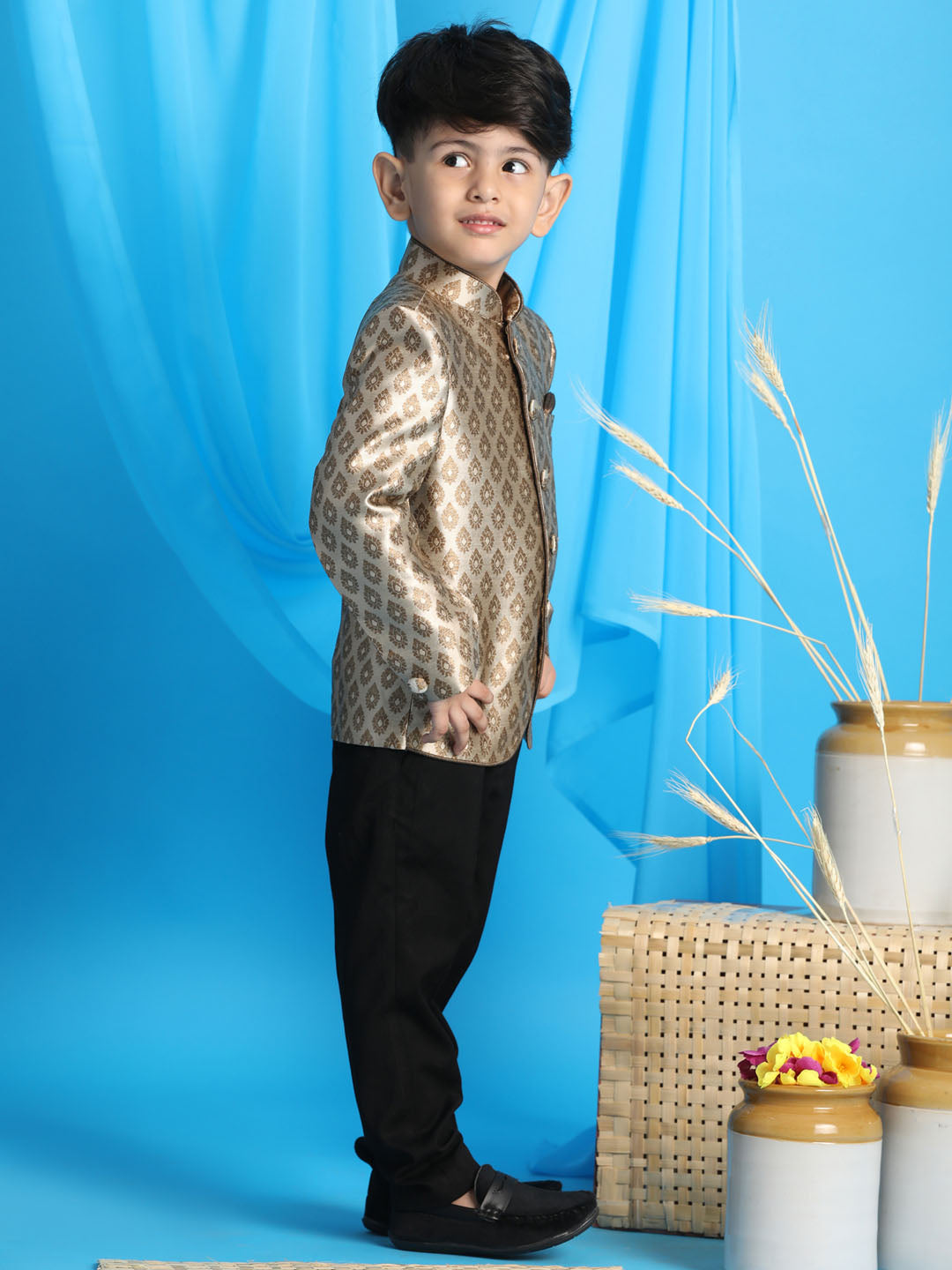 VASTRAMAY Boy's Bronze-Toned Silk Blend Jodhpuri - qivii