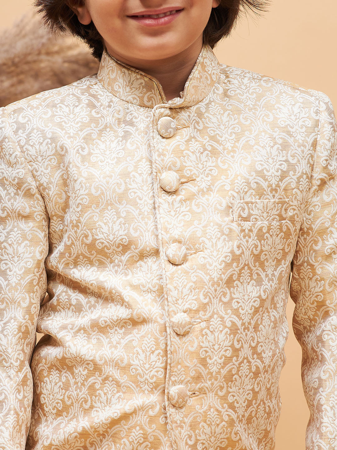 VASTRAMAY Boy's Gold Color Silk Blend Jodhpuri - qivii
