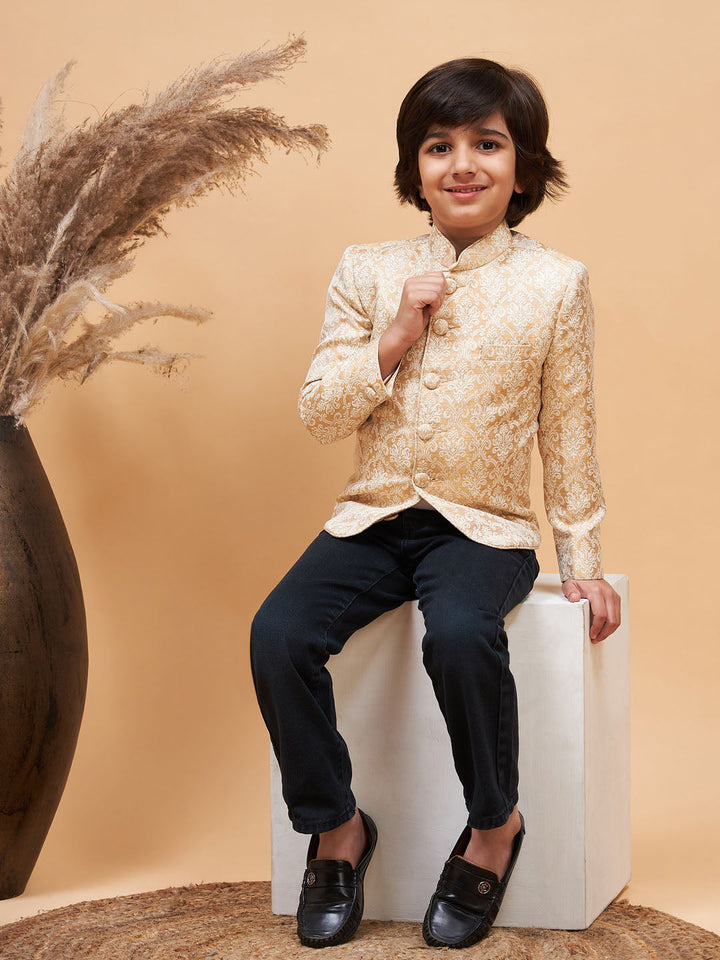 VASTRAMAY Boy's Gold Color Silk Blend Jodhpuri - qivii