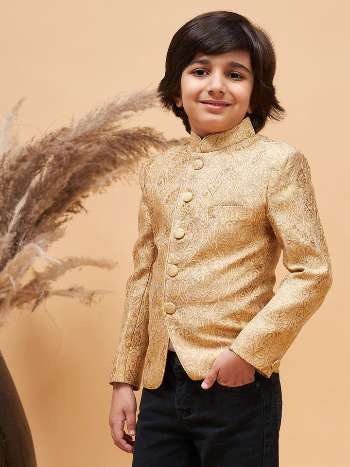 VASTRAMAY Boy's Rose Gold Silk Blend Jodhpuri - qivii