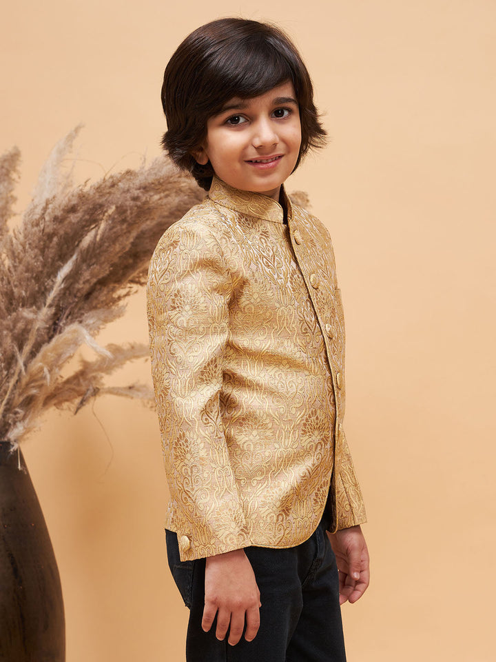 VASTRAMAY Boy's Rose Gold Silk Blend Jodhpuri - qivii