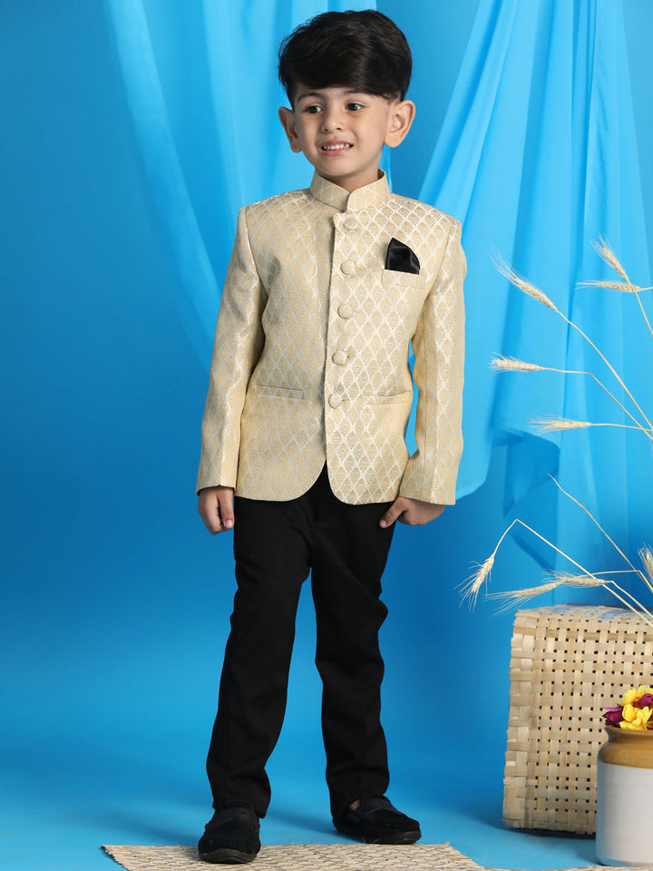 Vastramay Boy's Cream Woven Silk Blend Jodhpuri - qivii