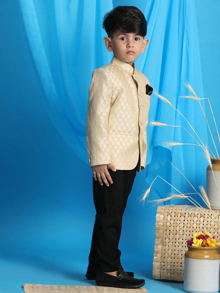 Vastramay Boy's Cream Woven Silk Blend Jodhpuri - qivii