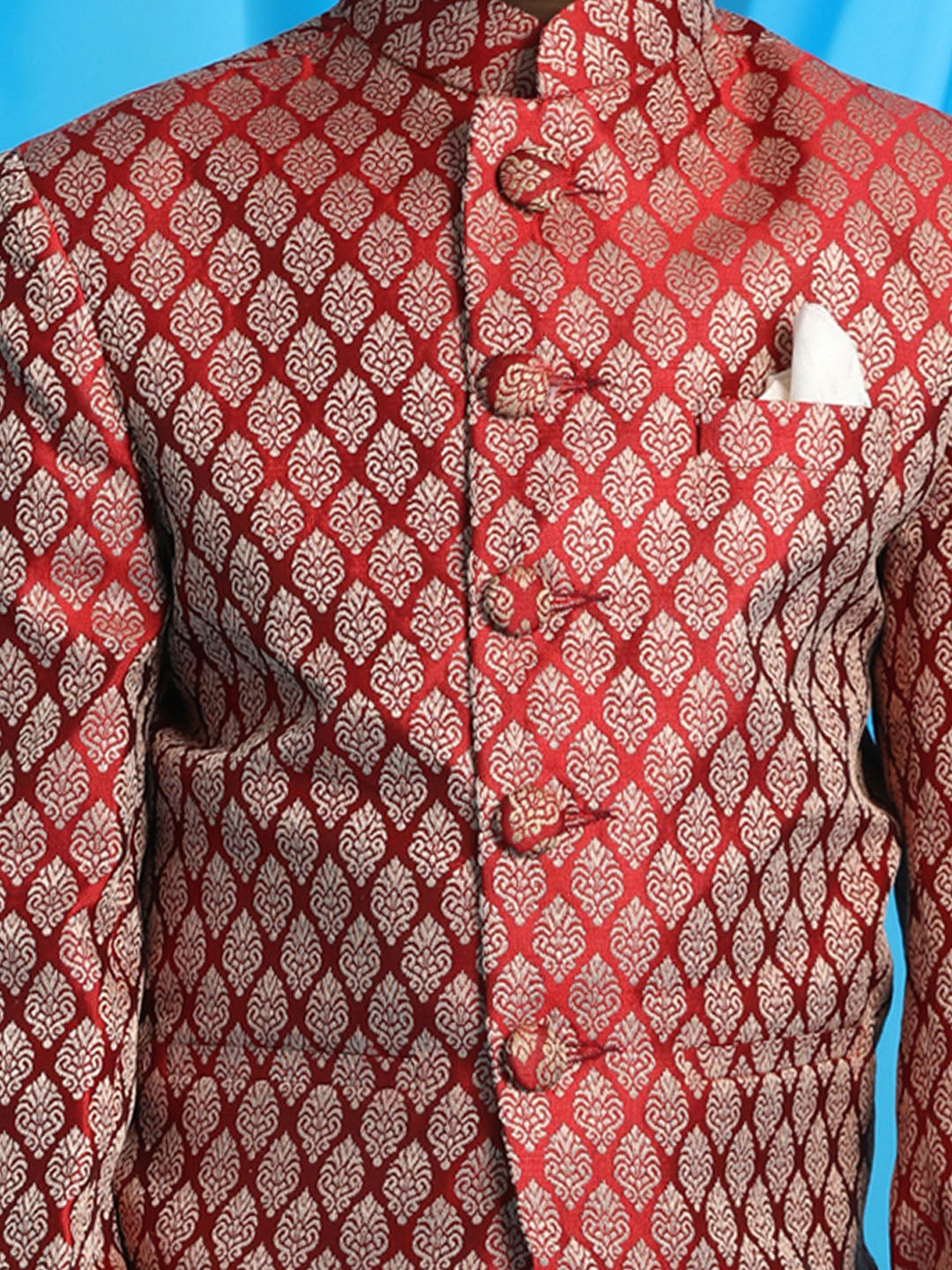 Vastramay Boy's Maroon Woven Silk Blend Jodhpuri - qivii