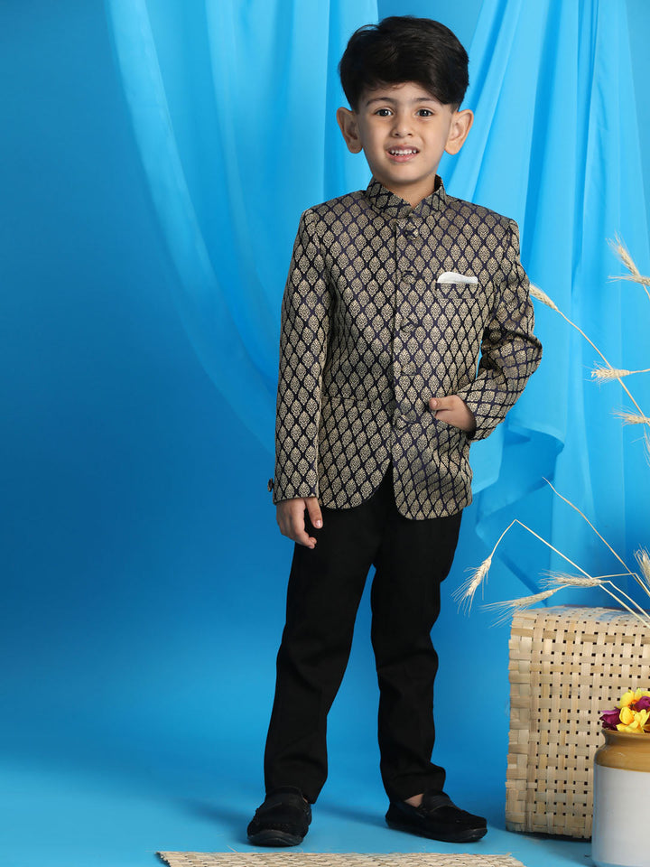 Vastramay Boy's Navy Blue Woven Silk Blend Jodhpuri - qivii