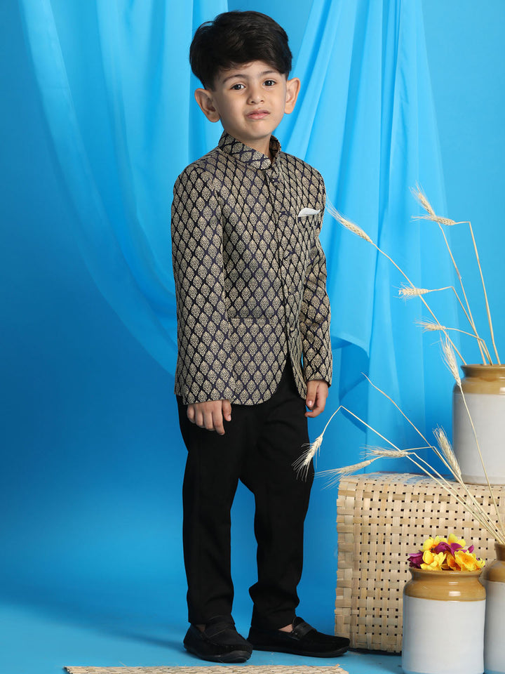 Vastramay Boy's Navy Blue Woven Silk Blend Jodhpuri - qivii