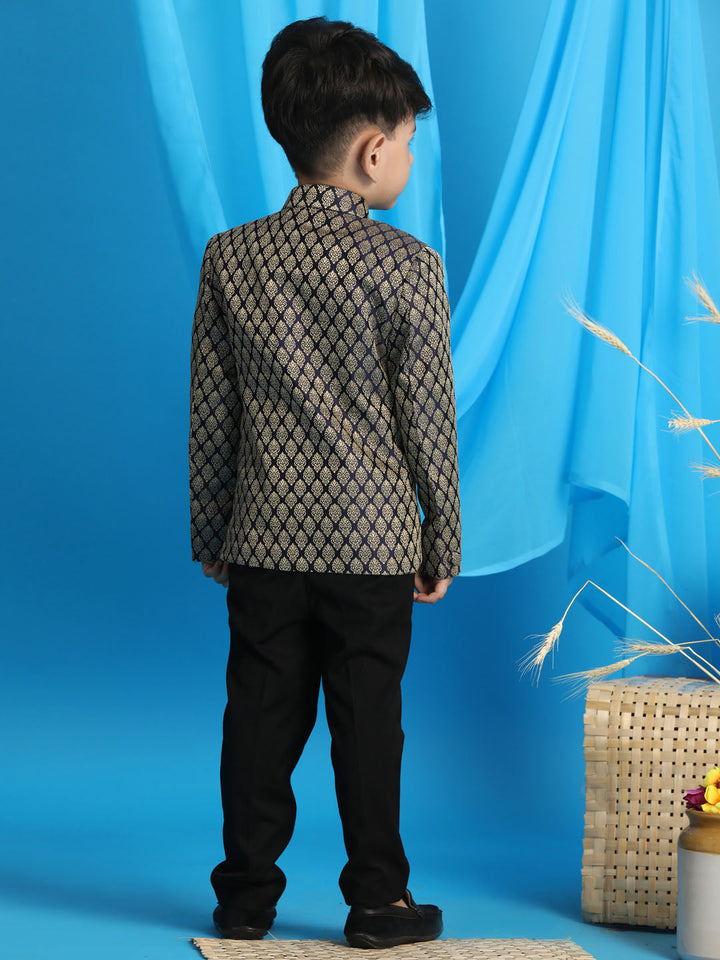 Vastramay Boy's Navy Blue Woven Silk Blend Jodhpuri - qivii