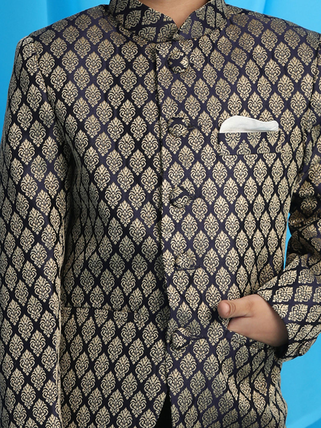 Vastramay Boy's Navy Blue Woven Silk Blend Jodhpuri - qivii