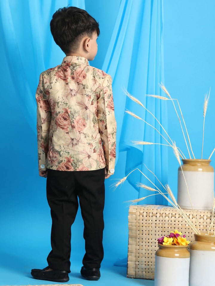 VASTRAMAY Boy's Beige Printed Jodhpuri - qivii