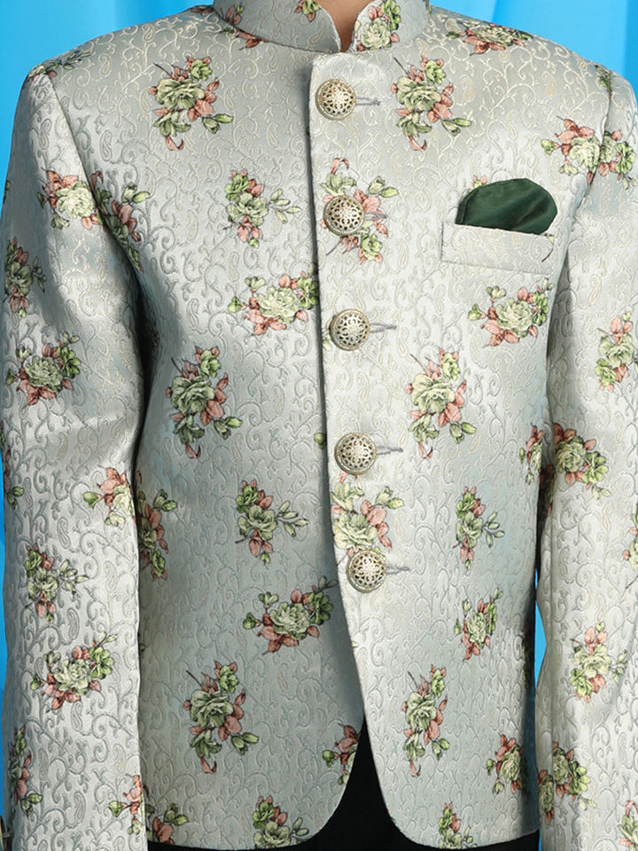 VASTRAMAY Boy's Light Green Woven Design Jodhpuri - qivii