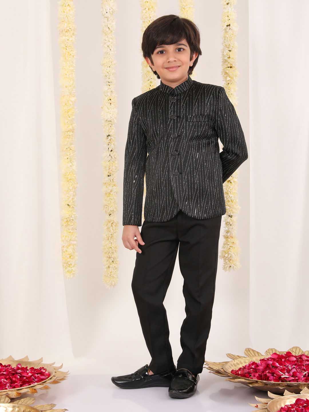 VASTRAMAY Boy's Black Sequined Jodhpuri - qivii