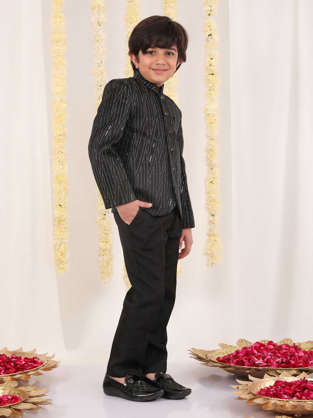 VASTRAMAY Boy's Black Sequined Jodhpuri - qivii