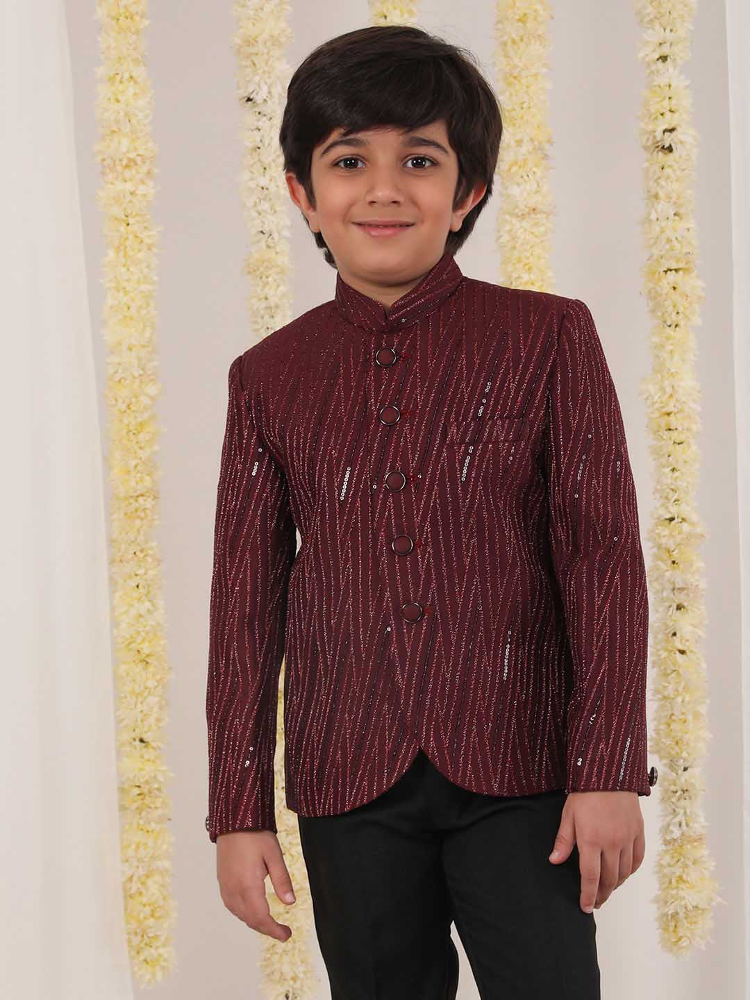 VASTRAMAY Boy's Maroon Sequined Jodhpuri - qivii