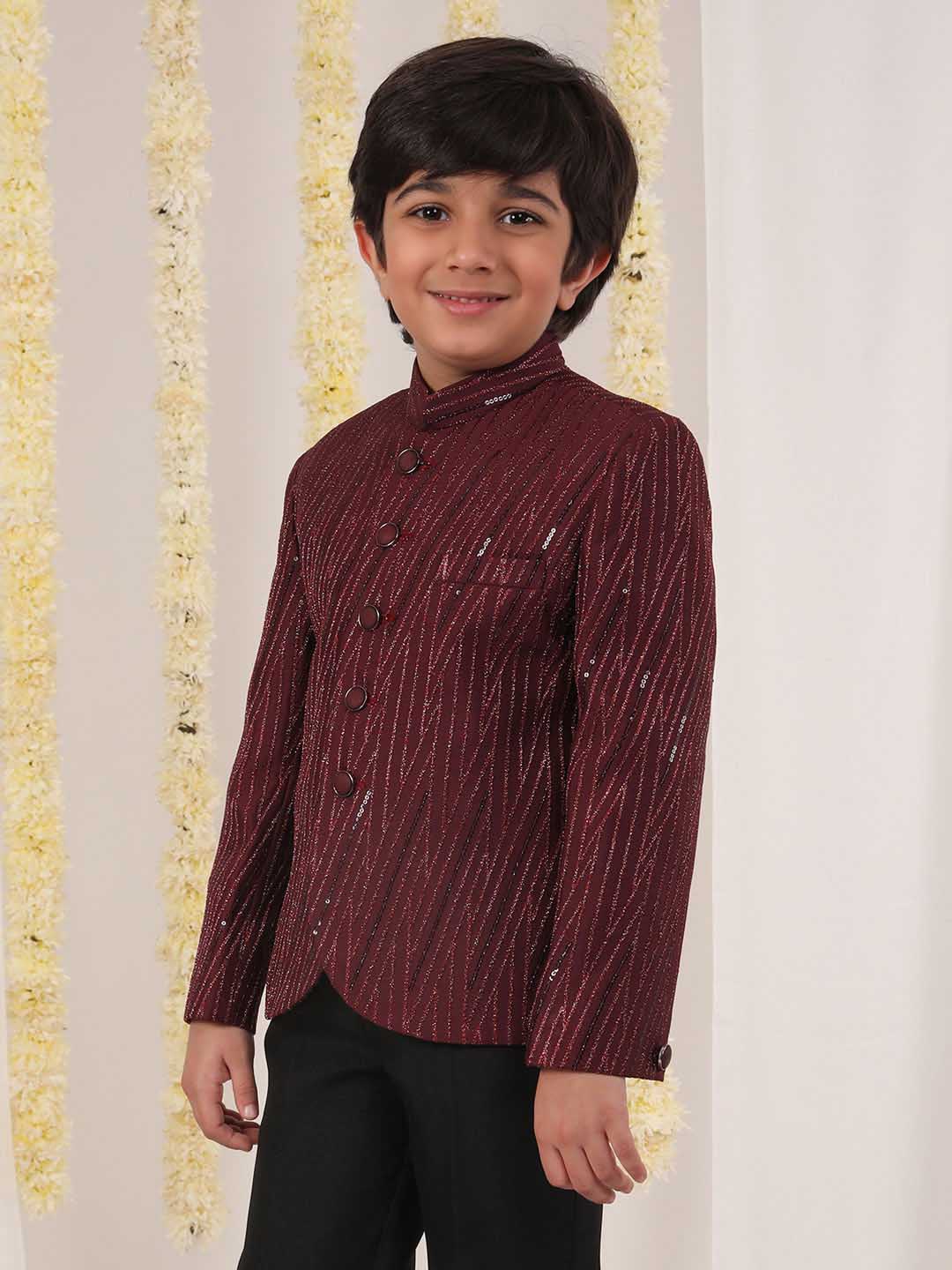 VASTRAMAY Boy's Maroon Sequined Jodhpuri - qivii