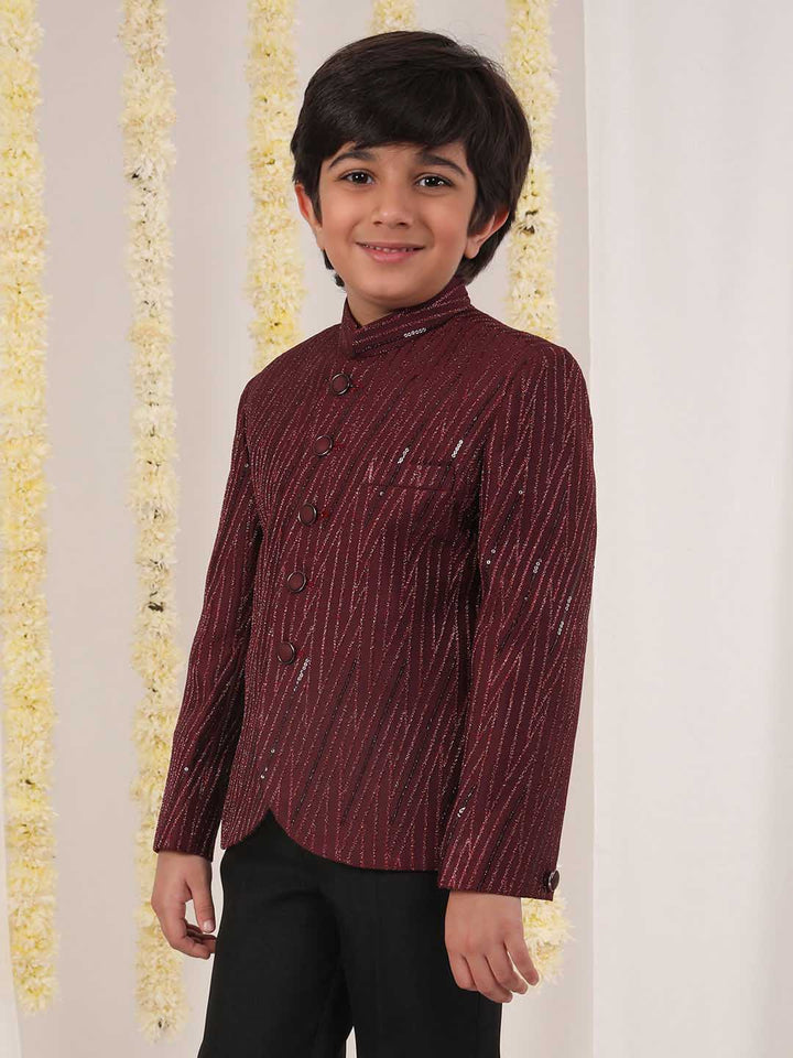 VASTRAMAY Boy's Maroon Sequined Jodhpuri - qivii