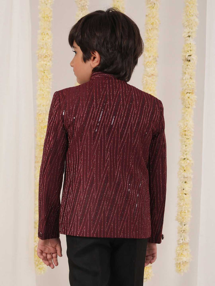 VASTRAMAY Boy's Maroon Sequined Jodhpuri - qivii