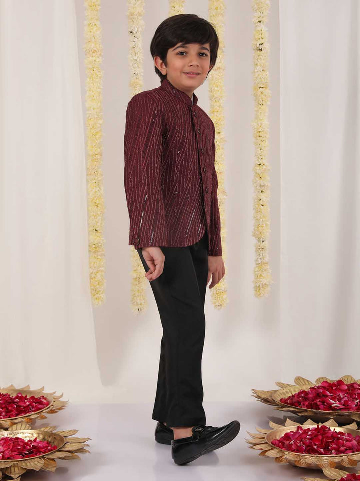 VASTRAMAY Boy's Maroon Sequined Jodhpuri - qivii