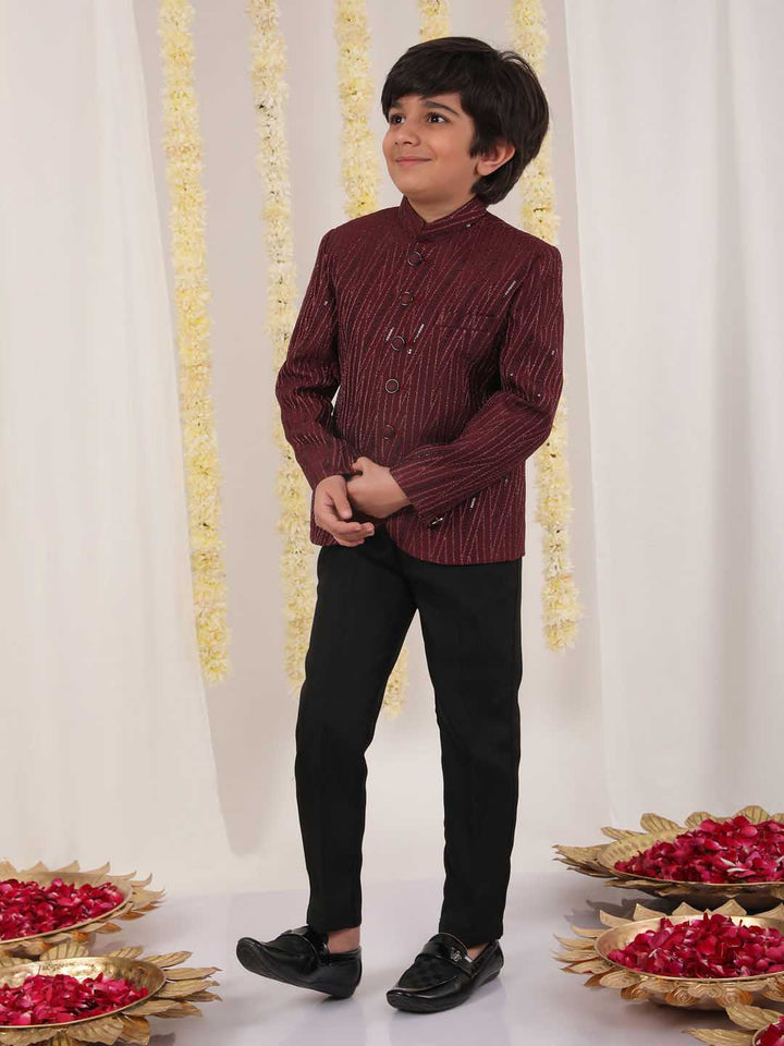 VASTRAMAY Boy's Maroon Sequined Jodhpuri - qivii