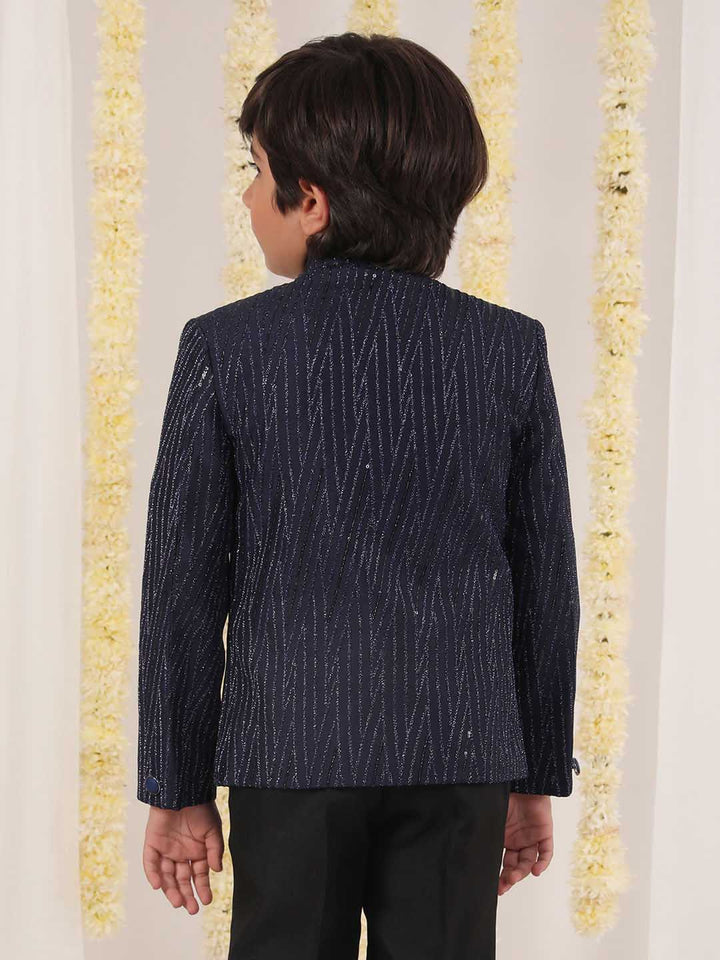 VASTRAMAY Boy's Blue Sequined Jodhpuri - qivii