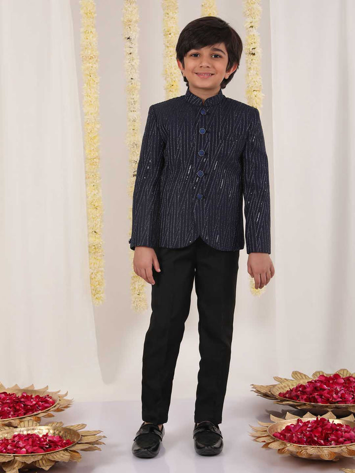 VASTRAMAY Boy's Blue Sequined Jodhpuri - qivii