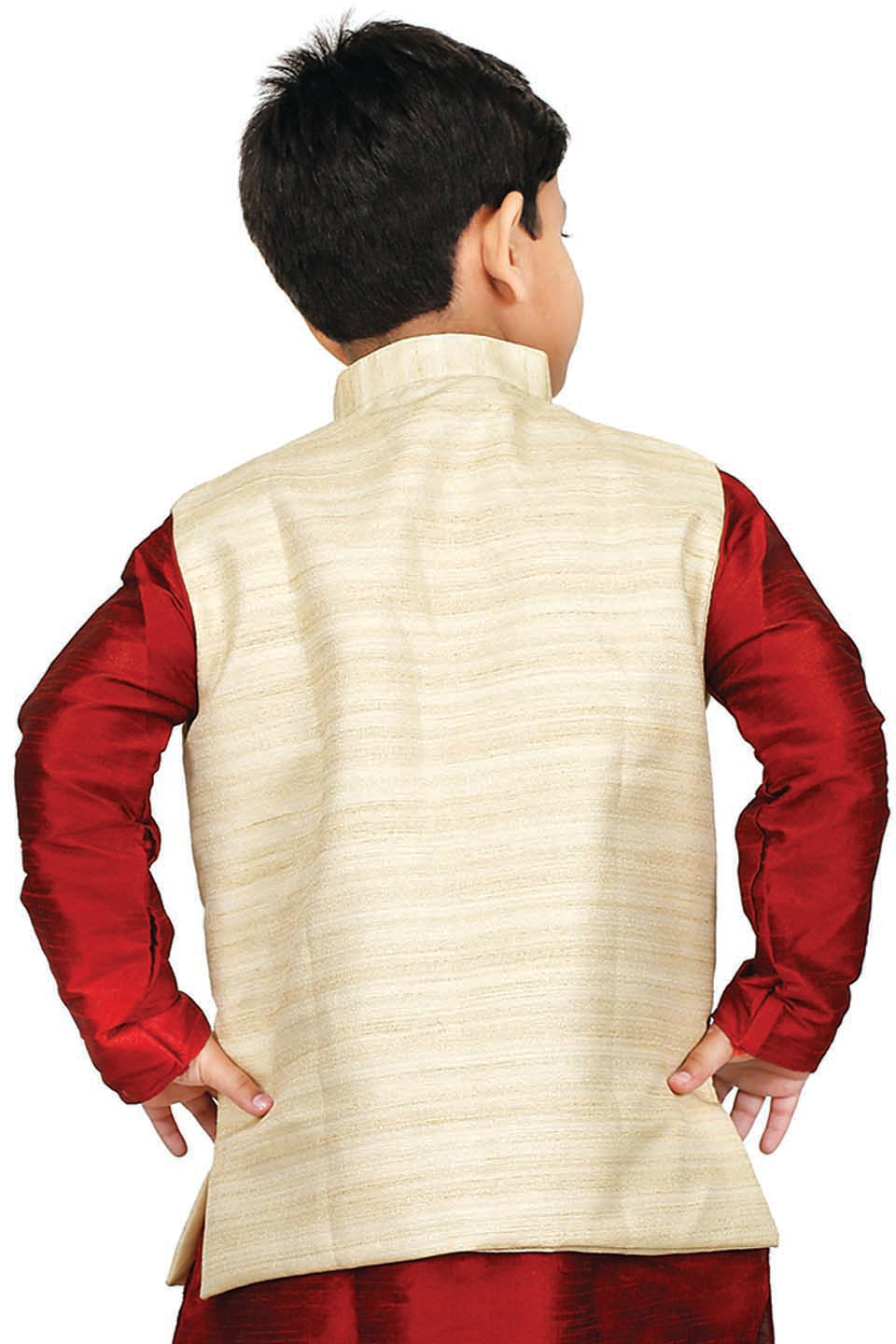VASTRAMAY Boys' Beige Cotton Silk Nehru Jacket - qivii