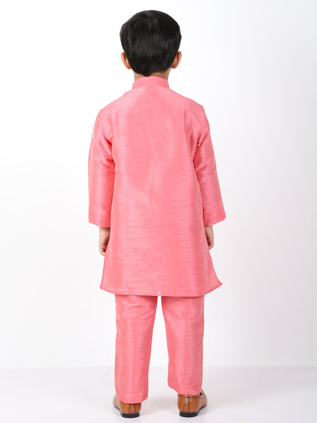 VASTRAMAY Boys Pink Silk Blend Kurta and Pyjama Set - qivii