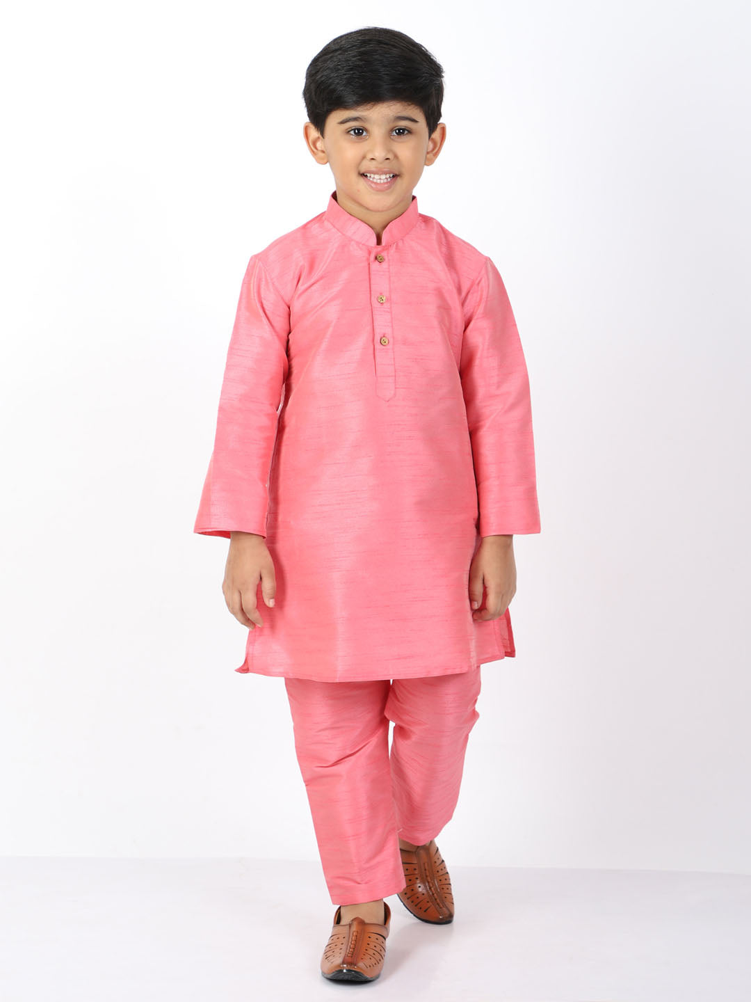 VASTRAMAY Boys Pink Silk Blend Kurta and Pyjama Set - qivii